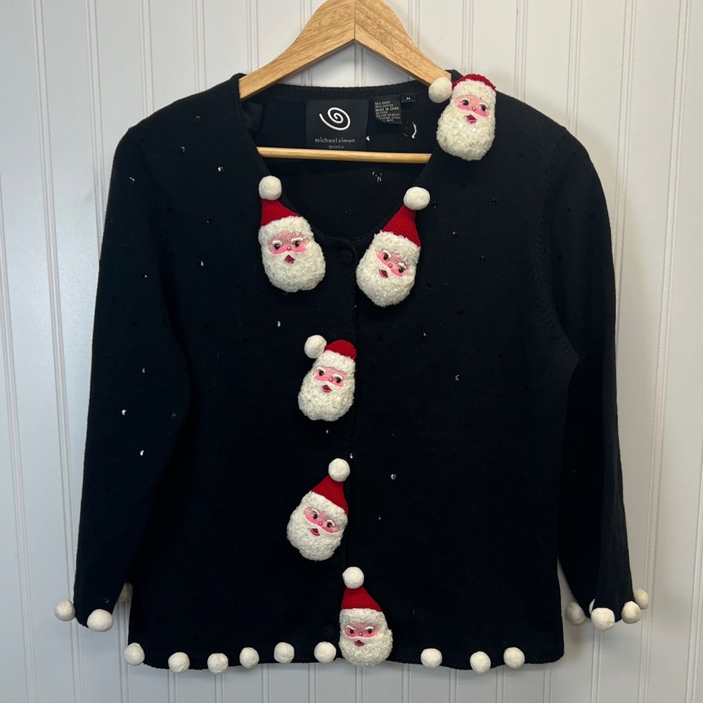 Vintage Michael Simon 3-D Santa Christmas Sweater Sz M